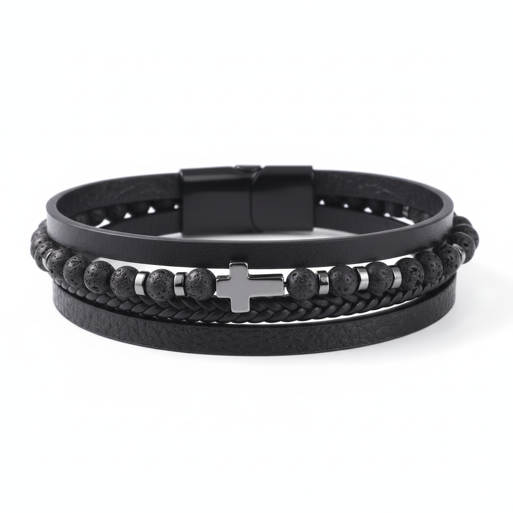 Tiger Eye Leather Bracelet - Black variant