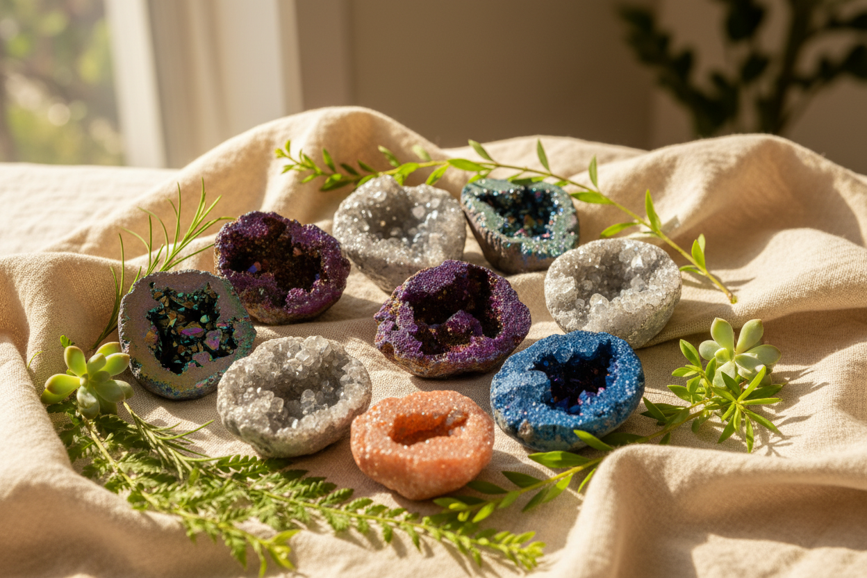 Titanium Agate Geode Crystal Set - 8 Pieces