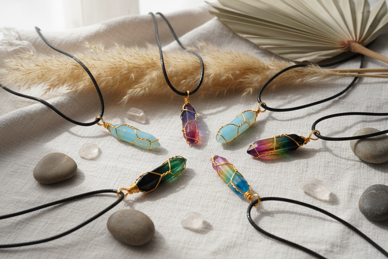 Wire-Wrapped Crystal Necklace Set