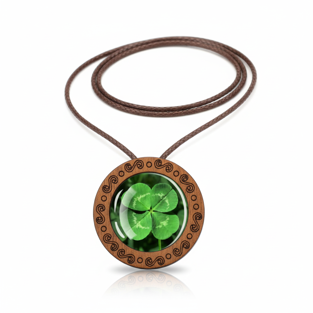 Lucky Clover Wood Necklace