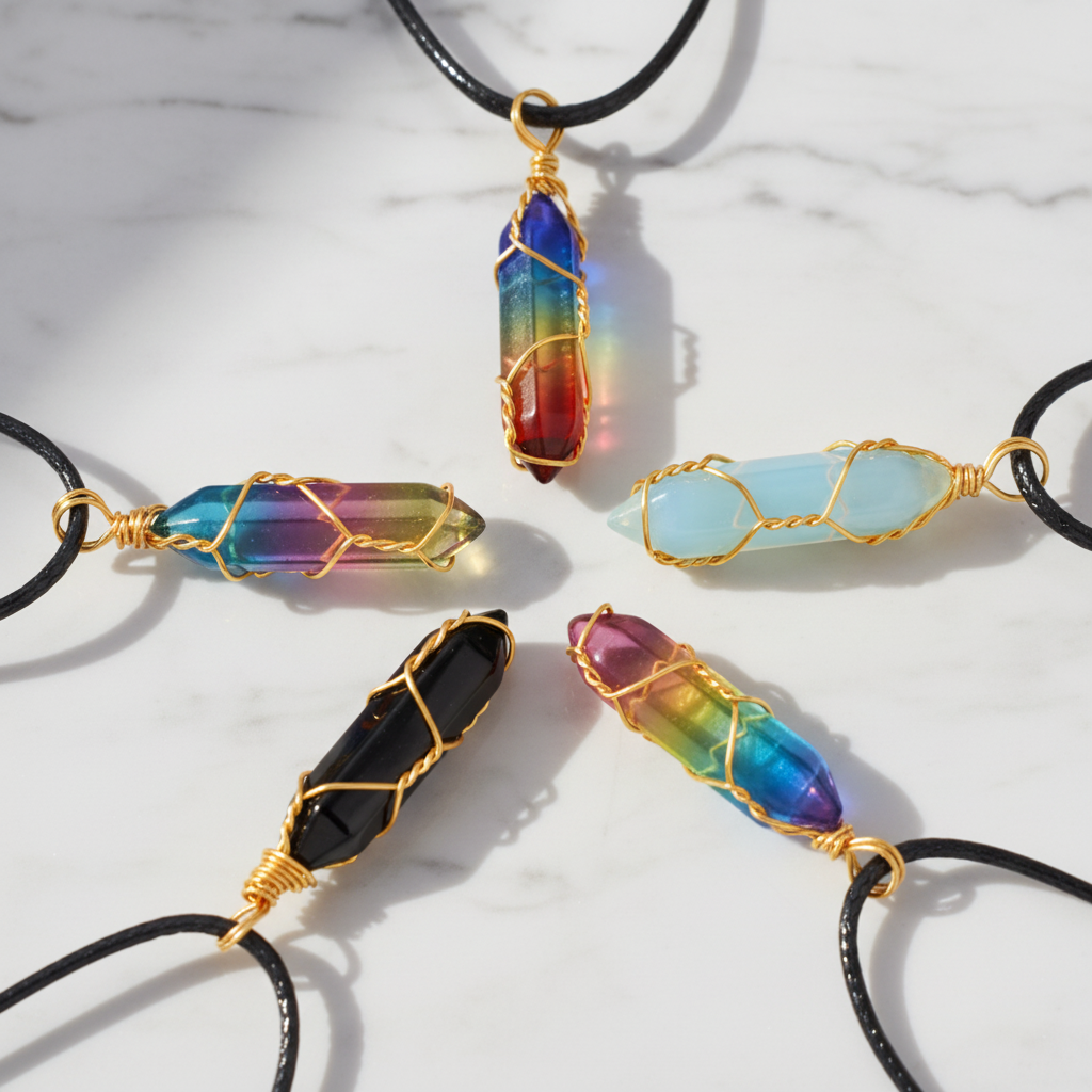 Wire-Wrapped Crystal Necklace Set