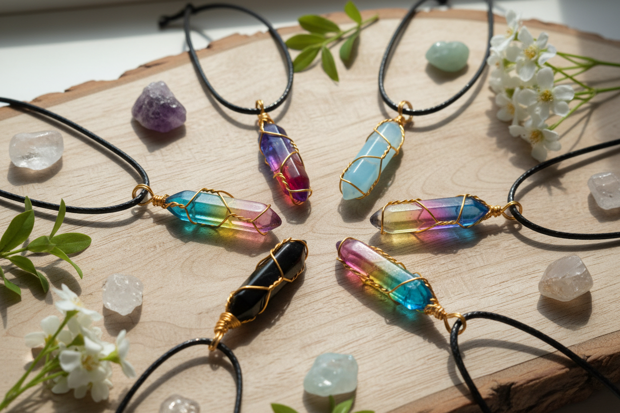 Wire-Wrapped Crystal Necklace Set