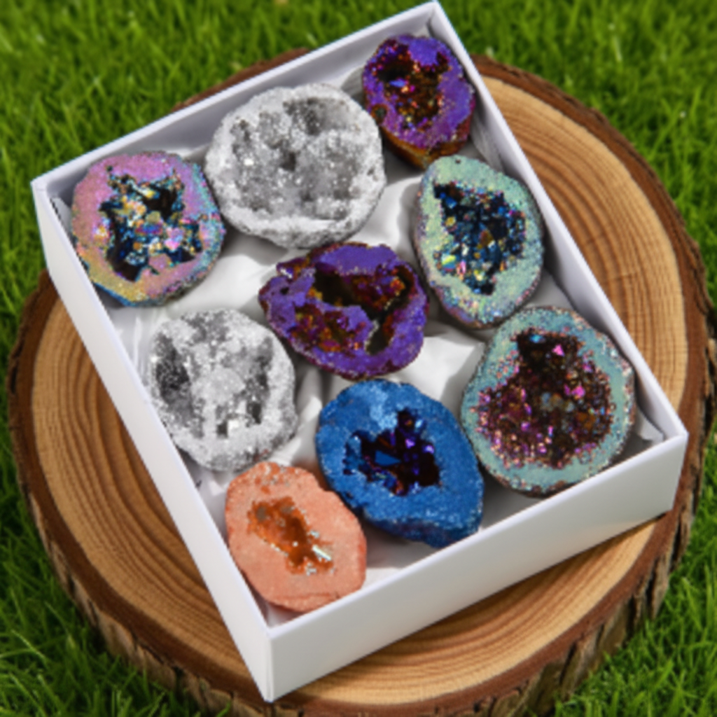 Titanium Agate Geode Crystal Set - 8 Pieces